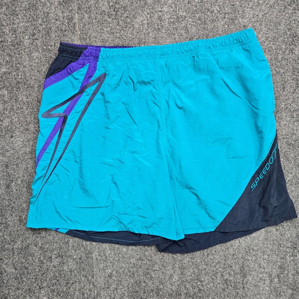 Vintage 90s Speedo Swim Trunks Teal Colorblock Mesh Lined Mens Size Medium 36W